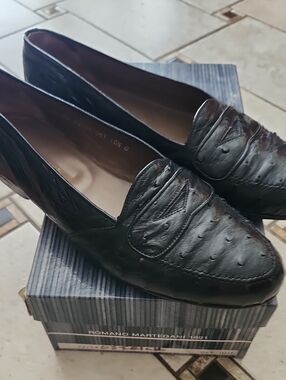 R. Martegani Mens Black Ostrich Penny Loafers Size 10.5D